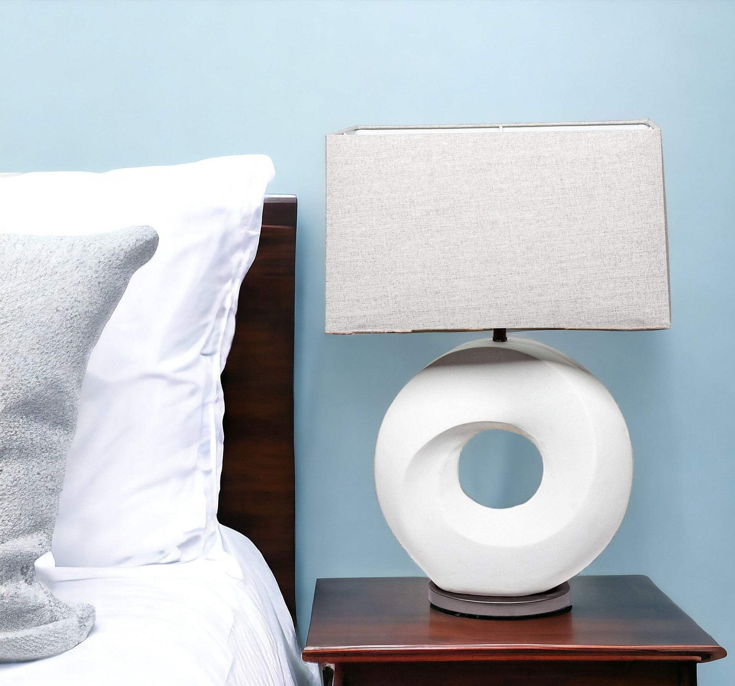 27" White Geometric Table Lamp With Gray Shade - Homeroots - Flyclothing LLC