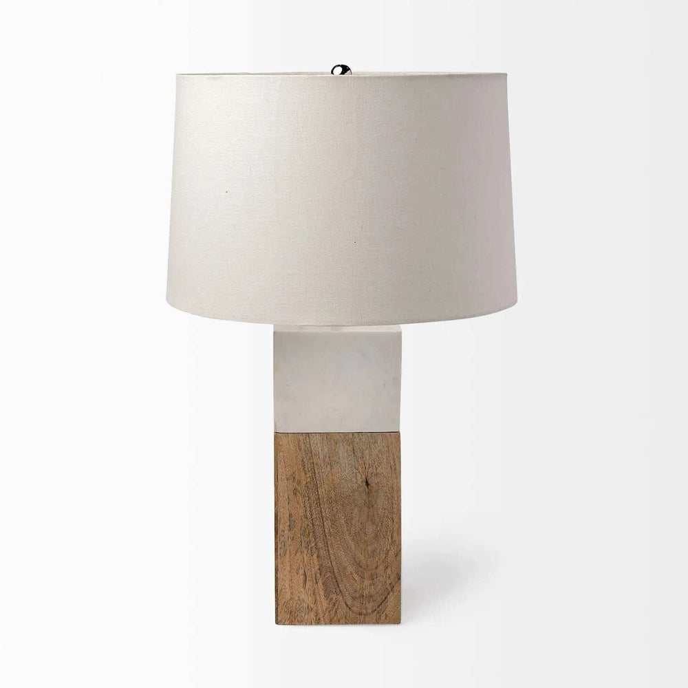White Marble And Natural Wood Block Table Or Desk Lamp - Homeroots - Flyclothing LLC