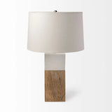 White Marble And Natural Wood Block Table Or Desk Lamp - Homeroots