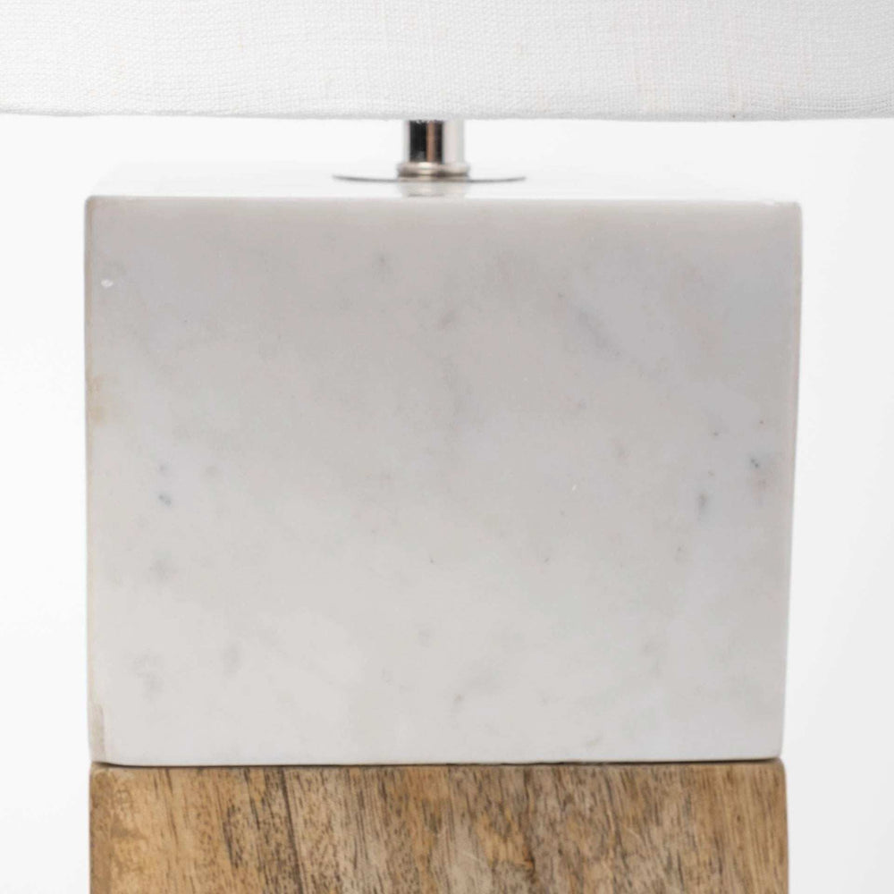 White Marble And Natural Wood Block Table Or Desk Lamp - Homeroots - Flyclothing LLC