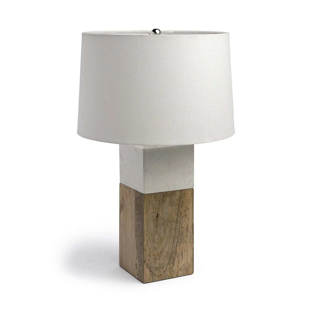 White Marble And Natural Wood Block Table Or Desk Lamp - Homeroots - Flyclothing LLC