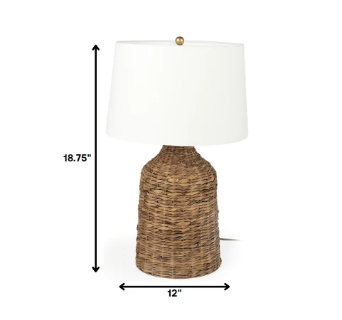 19" Brown Lamp Base LED With White Shade - Homeroots
