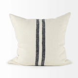 22" Beige And Central Blue Stripes Square Accent Pillow Cover - Homeroots