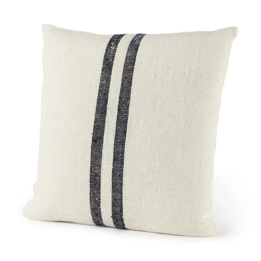 Beige And Central Blue Stripes Square Accent Pillow Cover - Homeroots