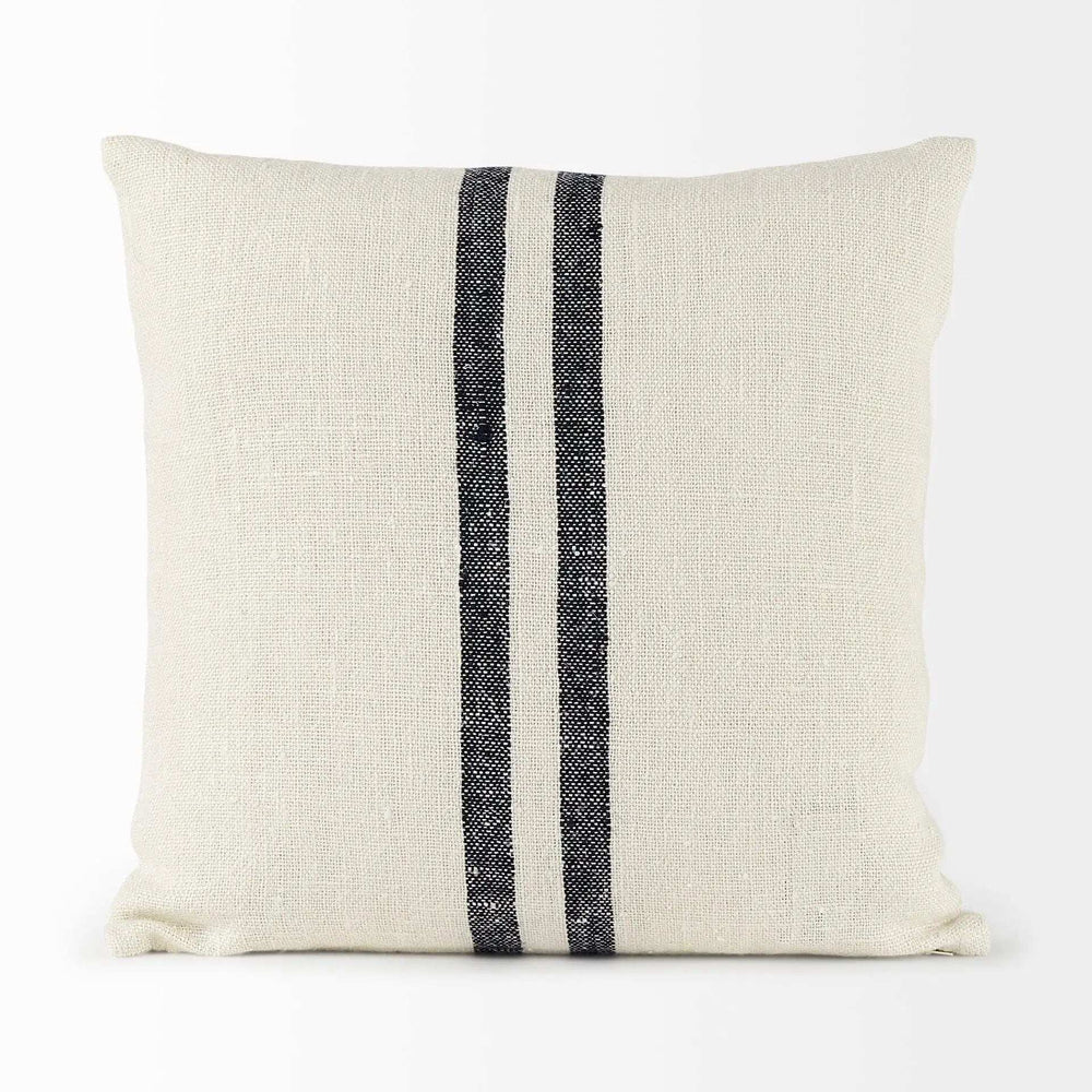 Beige And Central Blue Stripes Square Accent Pillow Cover - Homeroots - Flyclothing LLC