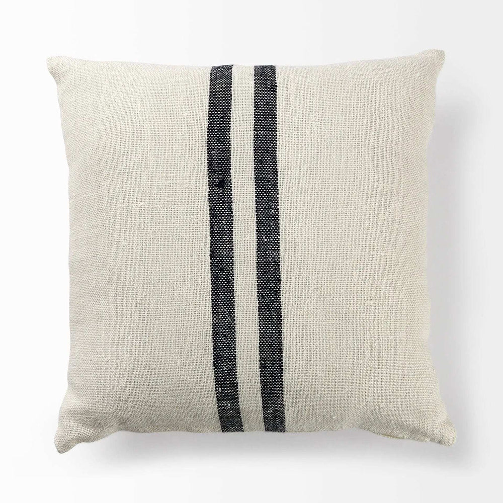 Beige And Central Blue Stripes Square Accent Pillow Cover - Homeroots - Flyclothing LLC