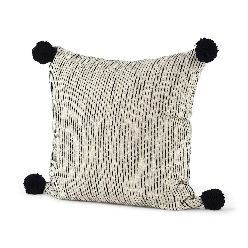 Beige And Midnight Pom Pom Square Accent Pillow Cover - Homeroots