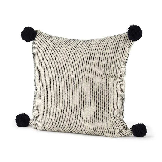 Beige And Midnight Pom Pom Square Accent Pillow Cover - Homeroots - Flyclothing LLC