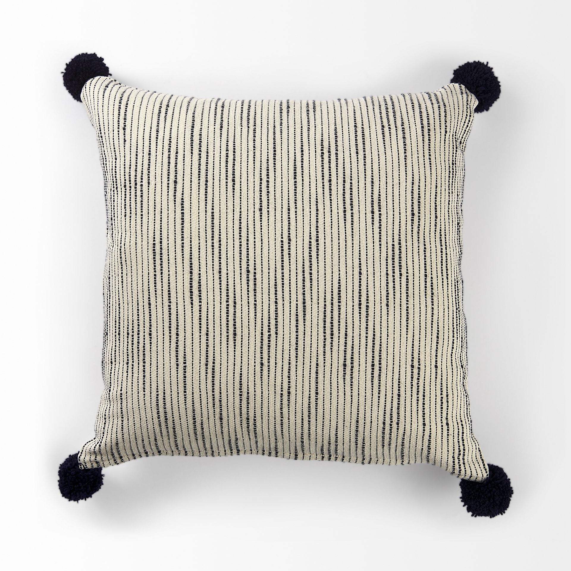 Beige And Midnight Pom Pom Square Accent Pillow Cover - Homeroots - Flyclothing LLC