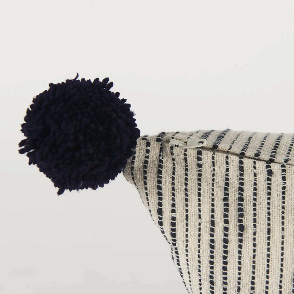 Beige And Midnight Pom Pom Square Accent Pillow Cover - Homeroots - Flyclothing LLC