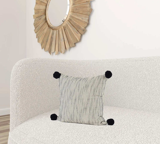 Beige And Midnight Pom Pom Square Accent Pillow Cover - Homeroots - Flyclothing LLC