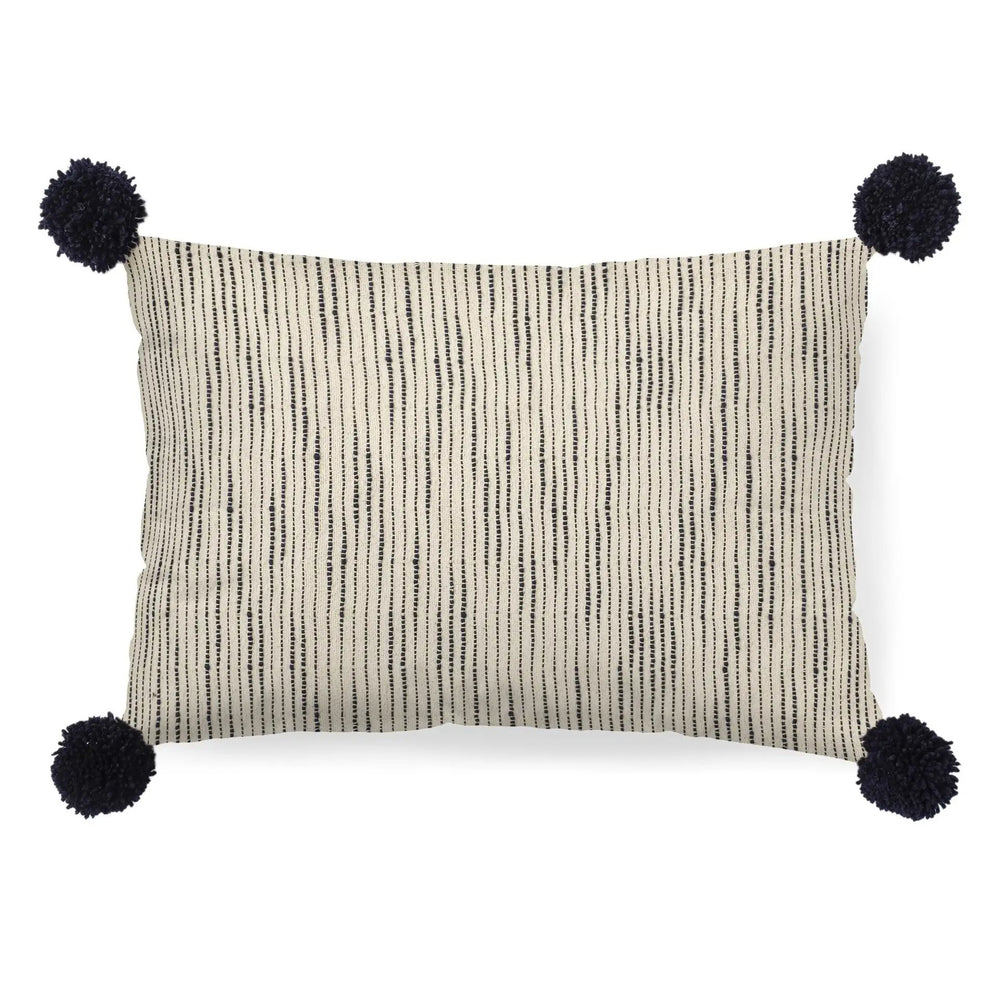 Beige And Midnight Pom Pom Lumbar Accent Pillow Cover - Homeroots