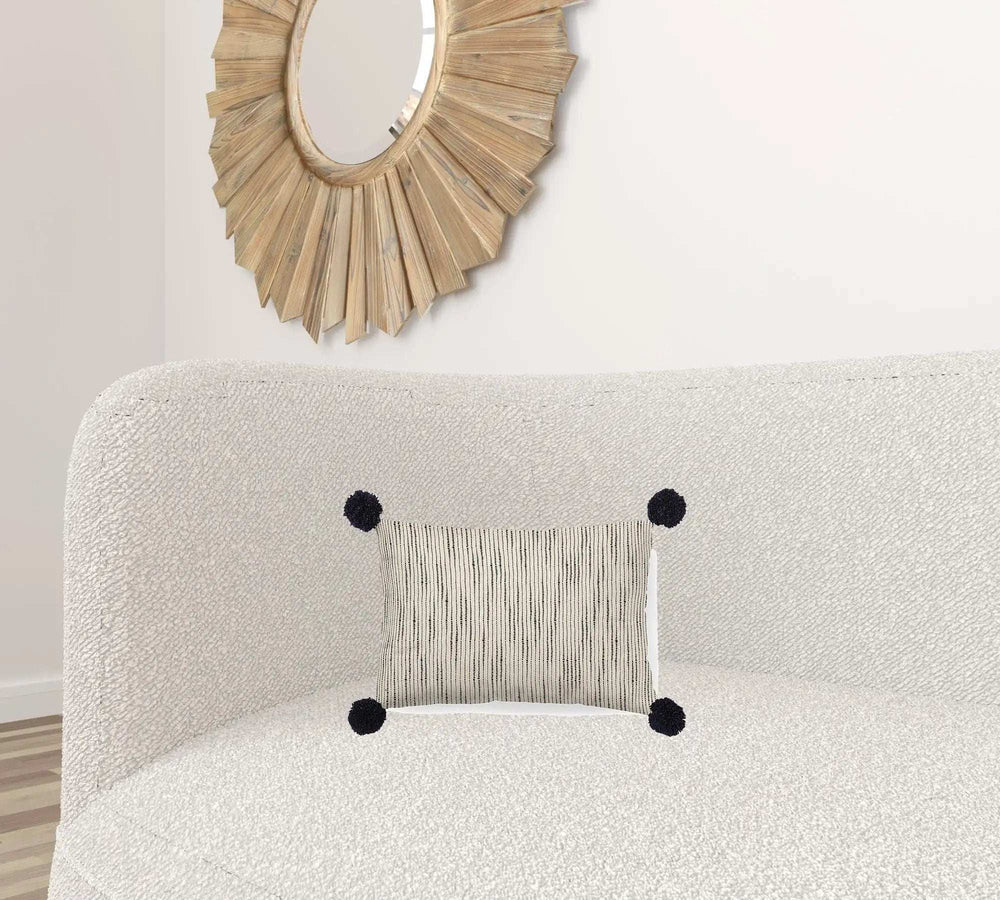 Beige And Midnight Pom Pom Lumbar Accent Pillow Cover - Homeroots - Flyclothing LLC