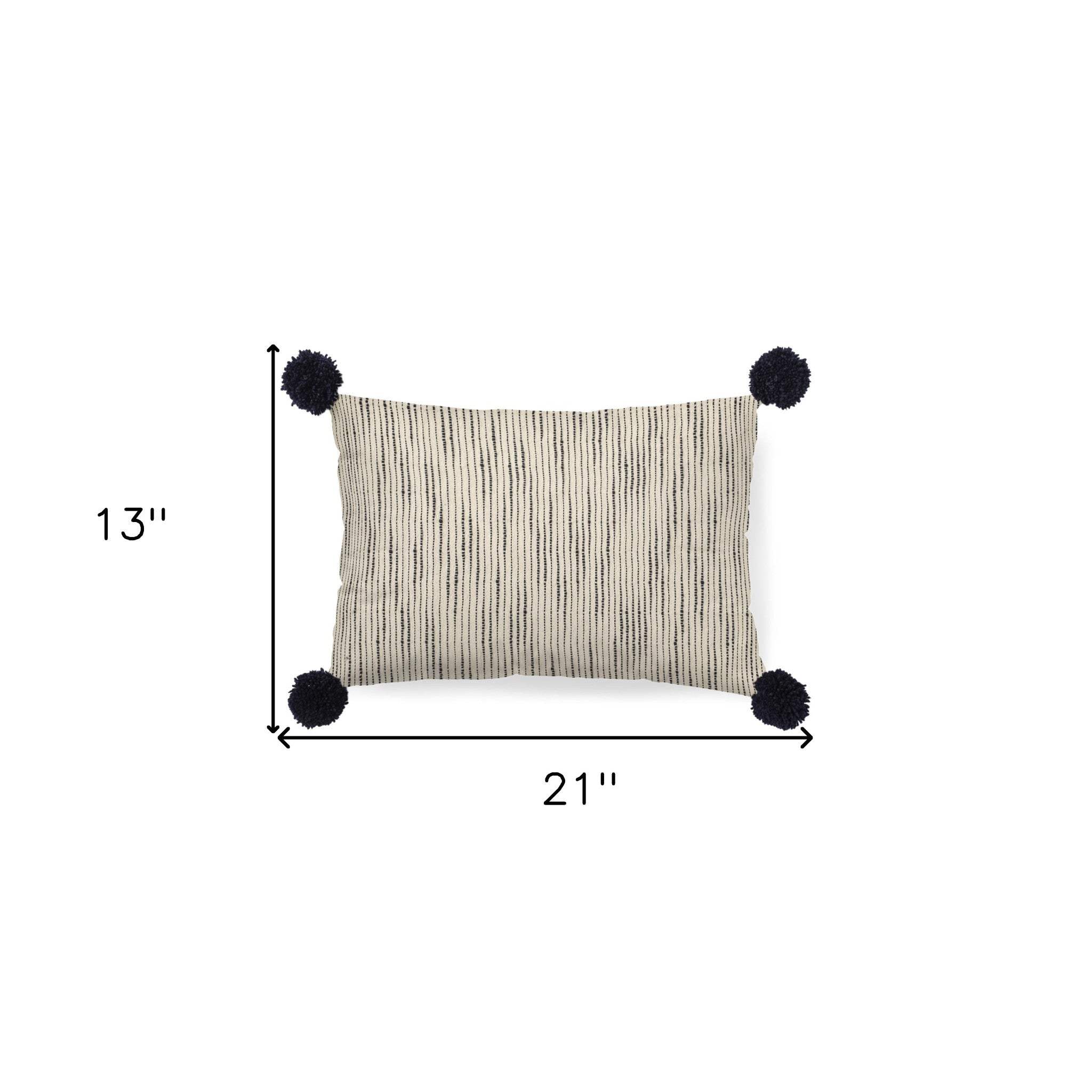 Beige And Midnight Pom Pom Lumbar Accent Pillow Cover - Homeroots - Flyclothing LLC