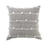 20" Gray and White Striped Linen Throw Pillow Cover With Embroidery and Pom Poms - Homeroots - Flyclothing LLC