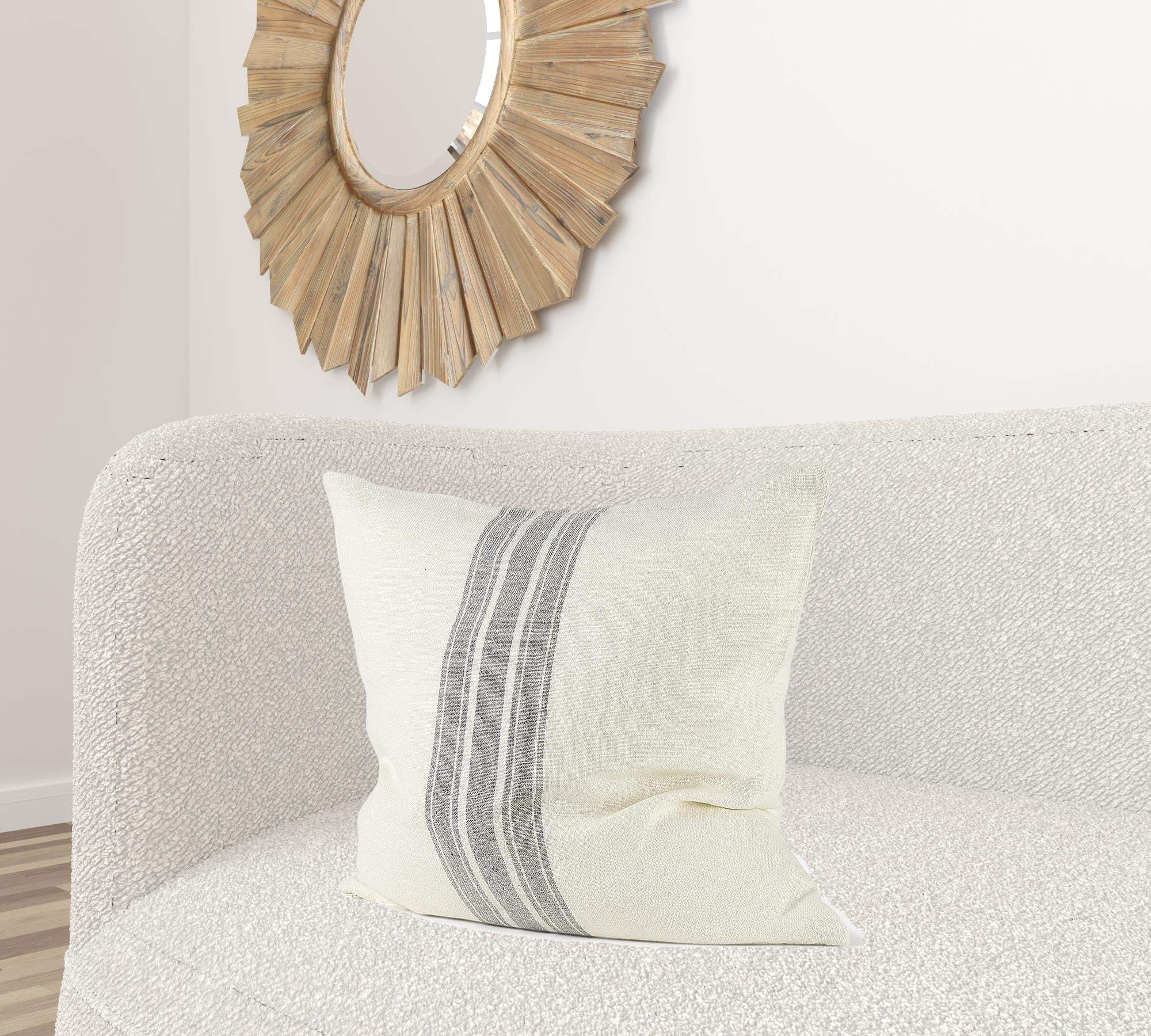 Off White Pillow Cover With Ash Gray Stripes - Homeroots - Flyclothing LLC