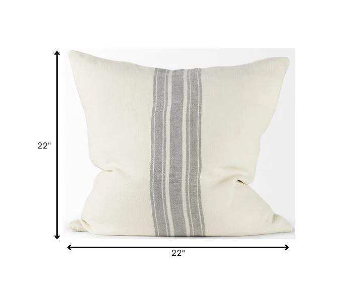 Off White Pillow Cover With Ash Gray Stripes - Homeroots - Flyclothing LLC