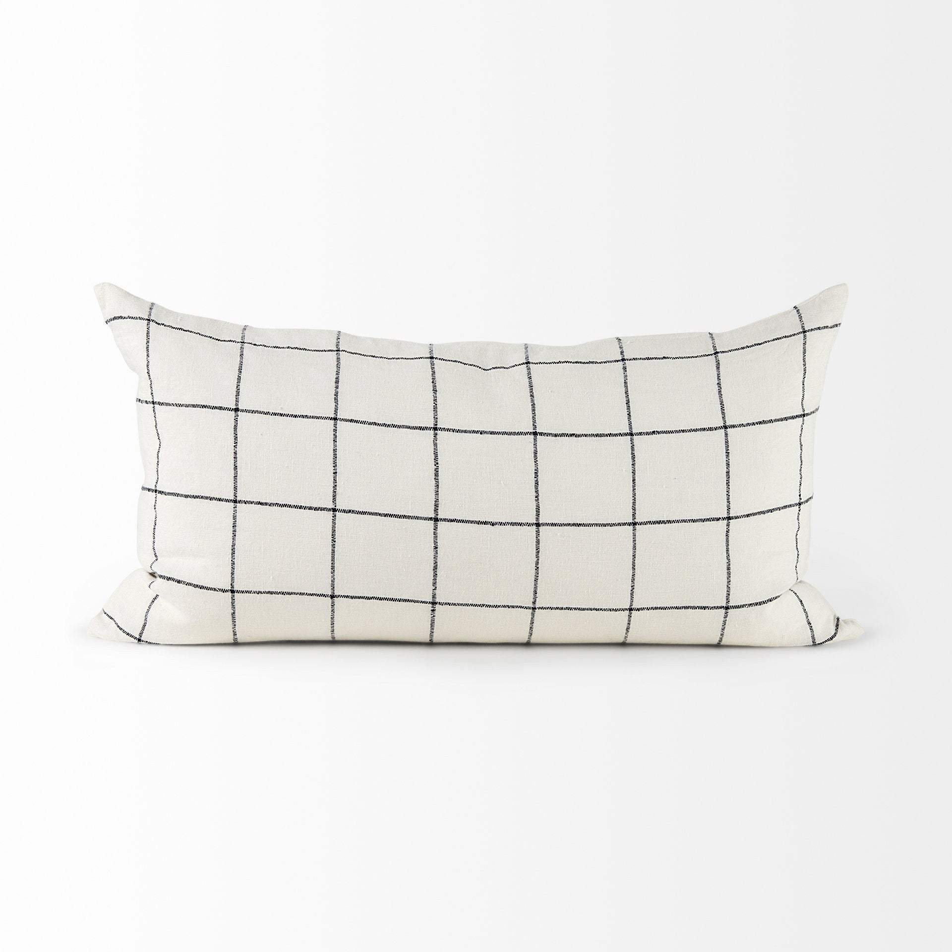 White And Black Grid Lumbar Accent Pillow Cover - Homeroots - Flyclothing LLC