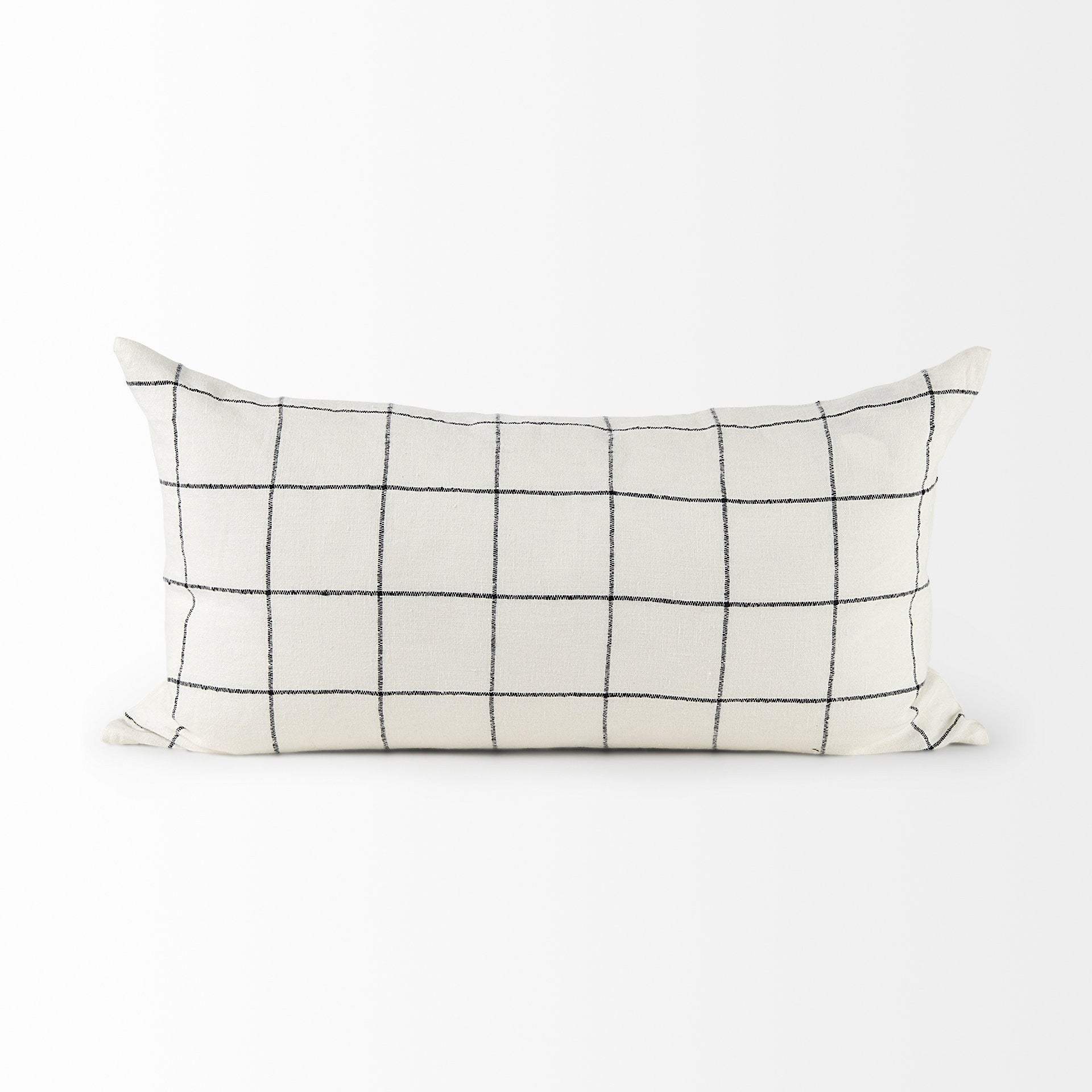 White And Black Grid Lumbar Accent Pillow Cover - Homeroots - Flyclothing LLC