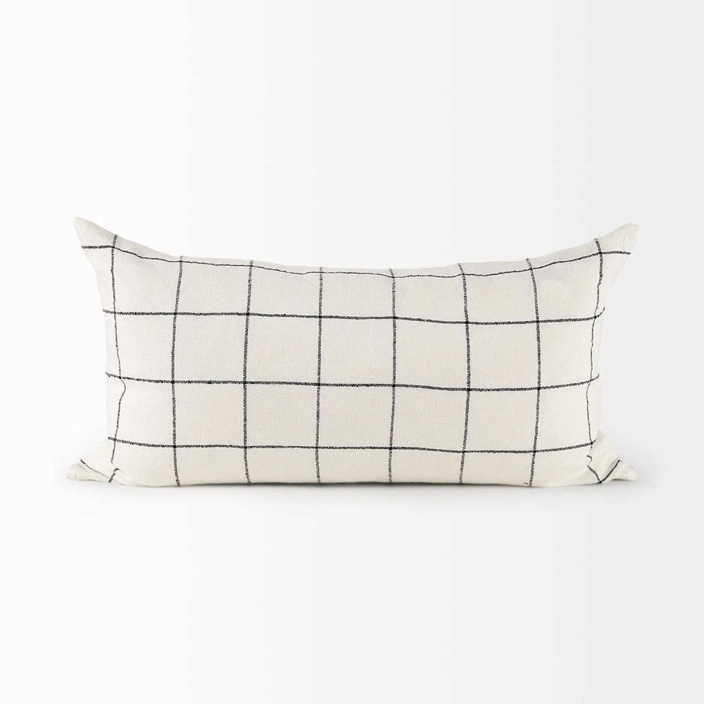 White And Black Grid Lumbar Accent Pillow Cover - Homeroots - Flyclothing LLC