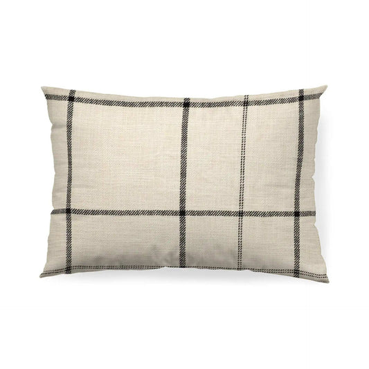 Black And Beige Plaid Lumbar Accent Pillow Cover - Homeroots - Flyclothing LLC