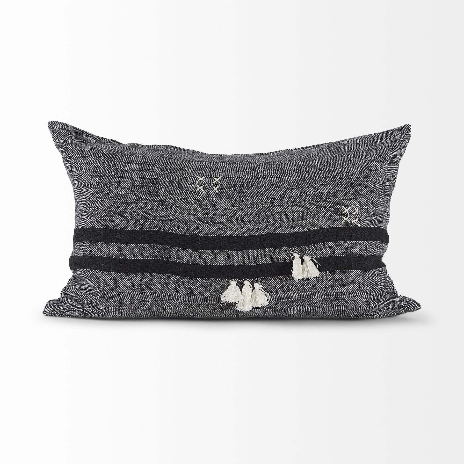 Dark Gray Detailed Lumbar Throw Pillow Cover - Homeroots - Flyclothing LLC
