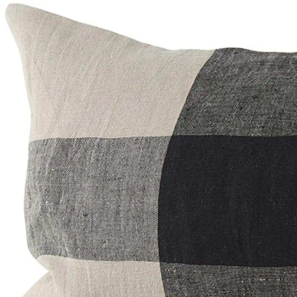 Beige And Black Plaid Pattern Lumbar Throw Pillow Cover - Homeroots - Flyclothing LLC