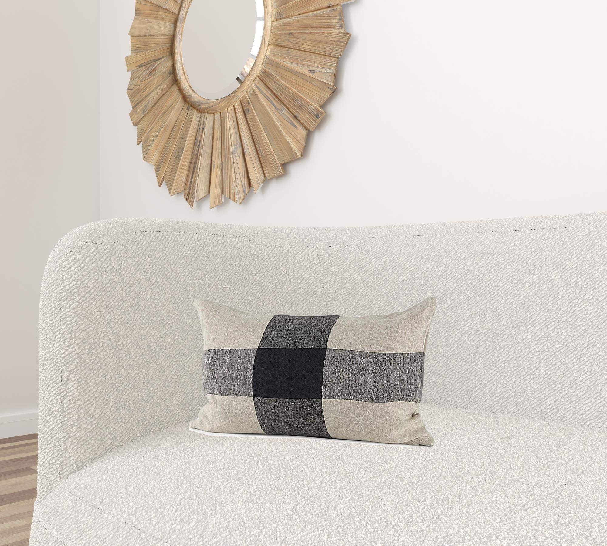 Beige And Black Plaid Pattern Lumbar Throw Pillow Cover - Homeroots - Flyclothing LLC
