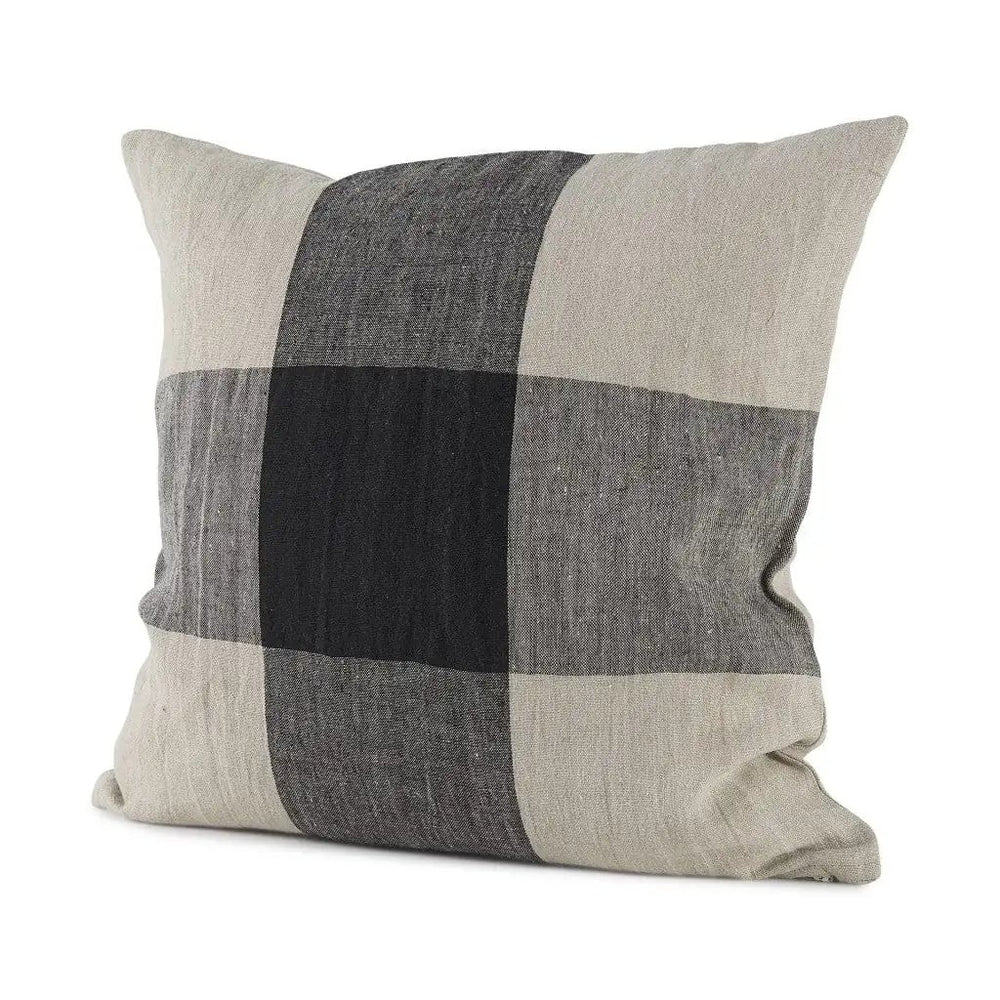 Beige And Black Plaid Pattern Throw Pillow Cover - Homeroots