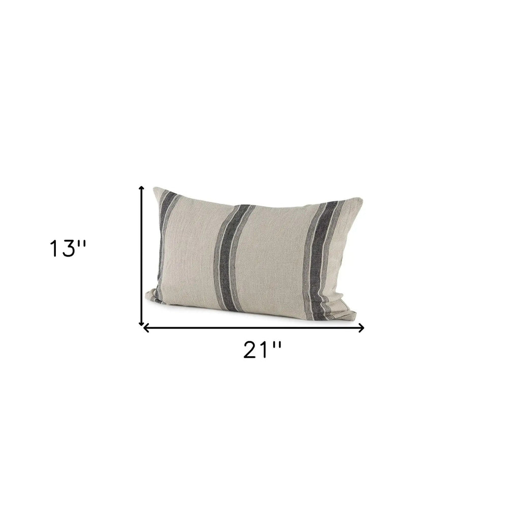 13" X 21" Beige and Black Striped Linen Throw Pillow Cover - Homeroots