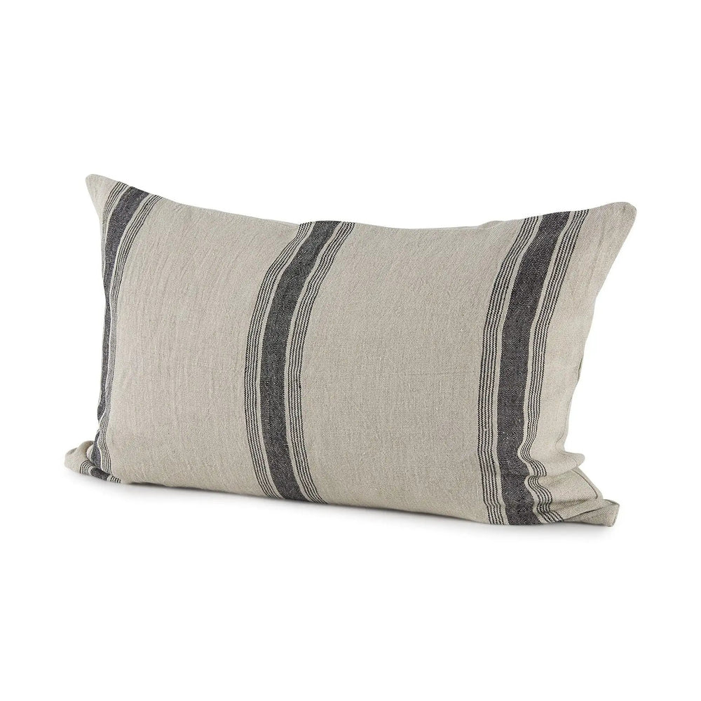 13" X 21" Beige and Black Striped Linen Throw Pillow Cover - Homeroots