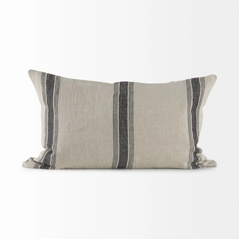 13" X 21" Beige and Black Striped Linen Throw Pillow Cover - Homeroots