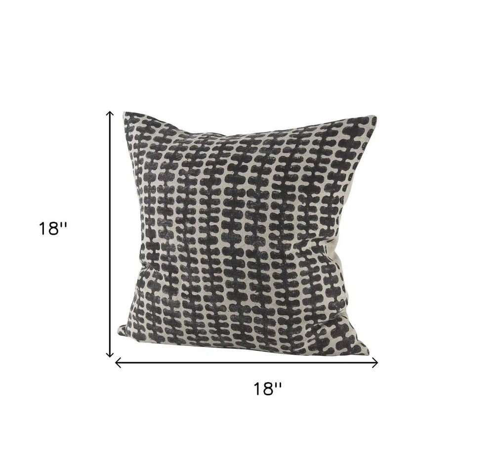18" Gray and Black Ikat Linen Throw Pillow Cover - Homeroots