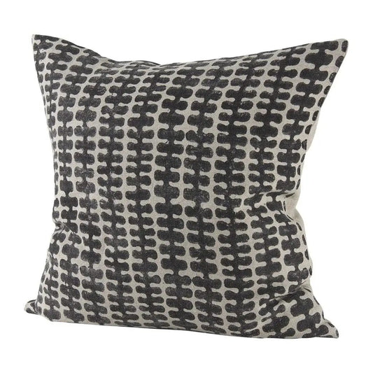 18" Gray and Black Ikat Linen Throw Pillow Cover - Homeroots
