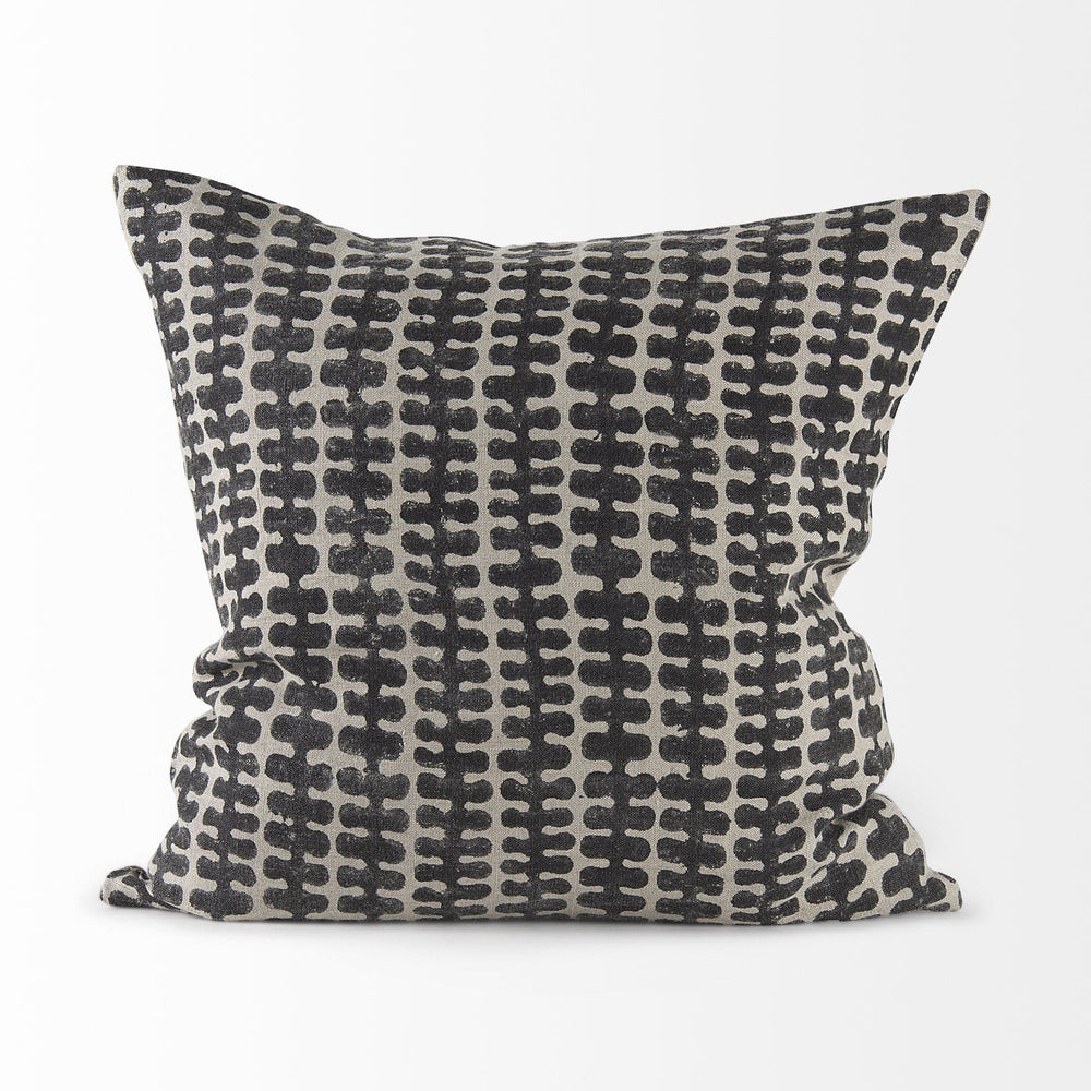 18" Gray and Black Ikat Linen Throw Pillow Cover - Homeroots