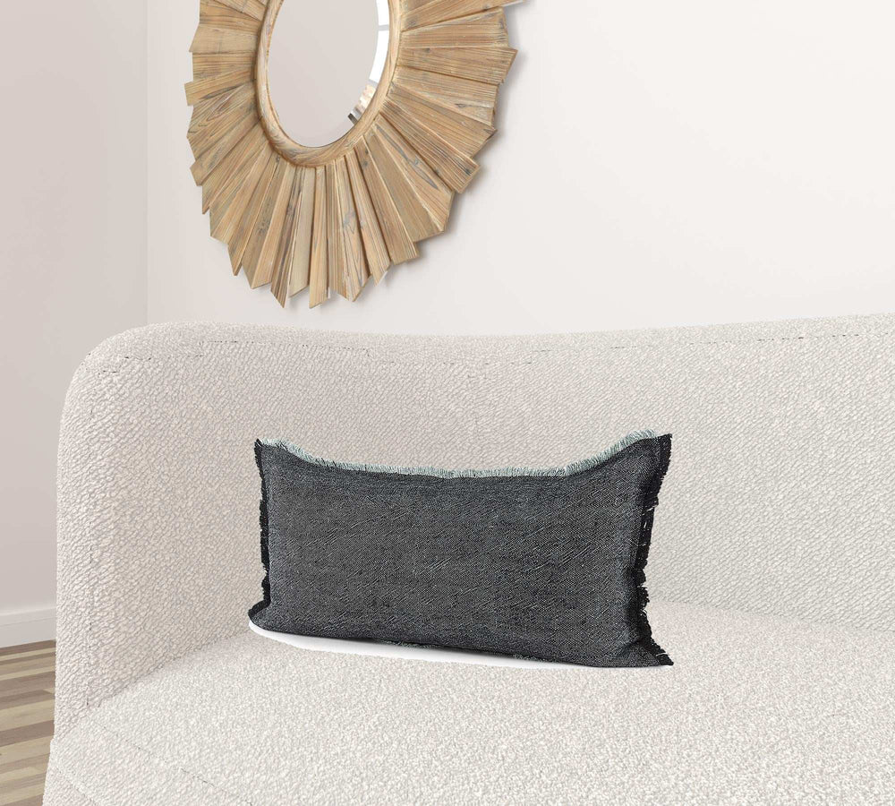 Dark Gray Fringed Lumbar Throw Pillow Cover - Homeroots - Flyclothing LLC
