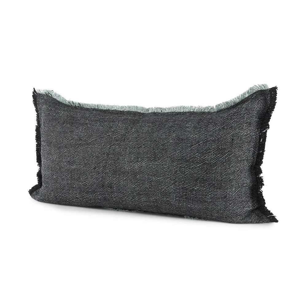 Dark Gray Fringed Lumbar Throw Pillow Cover - Homeroots