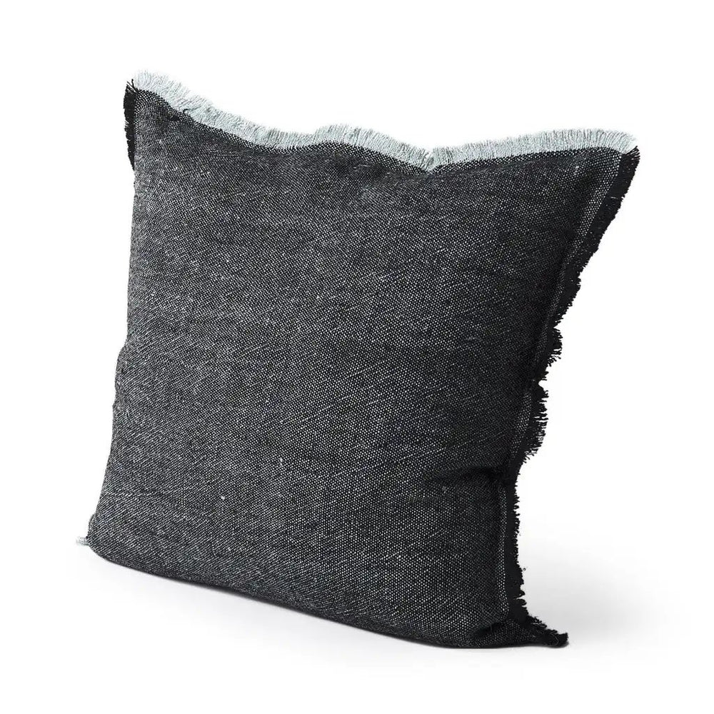 Dark Gray Fringed Throw Pillow Cover - Homeroots