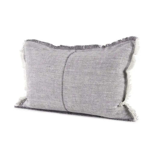 Light Gray Fringed Lumbar Throw Pillow Cover - Homeroots - Flyclothing LLC