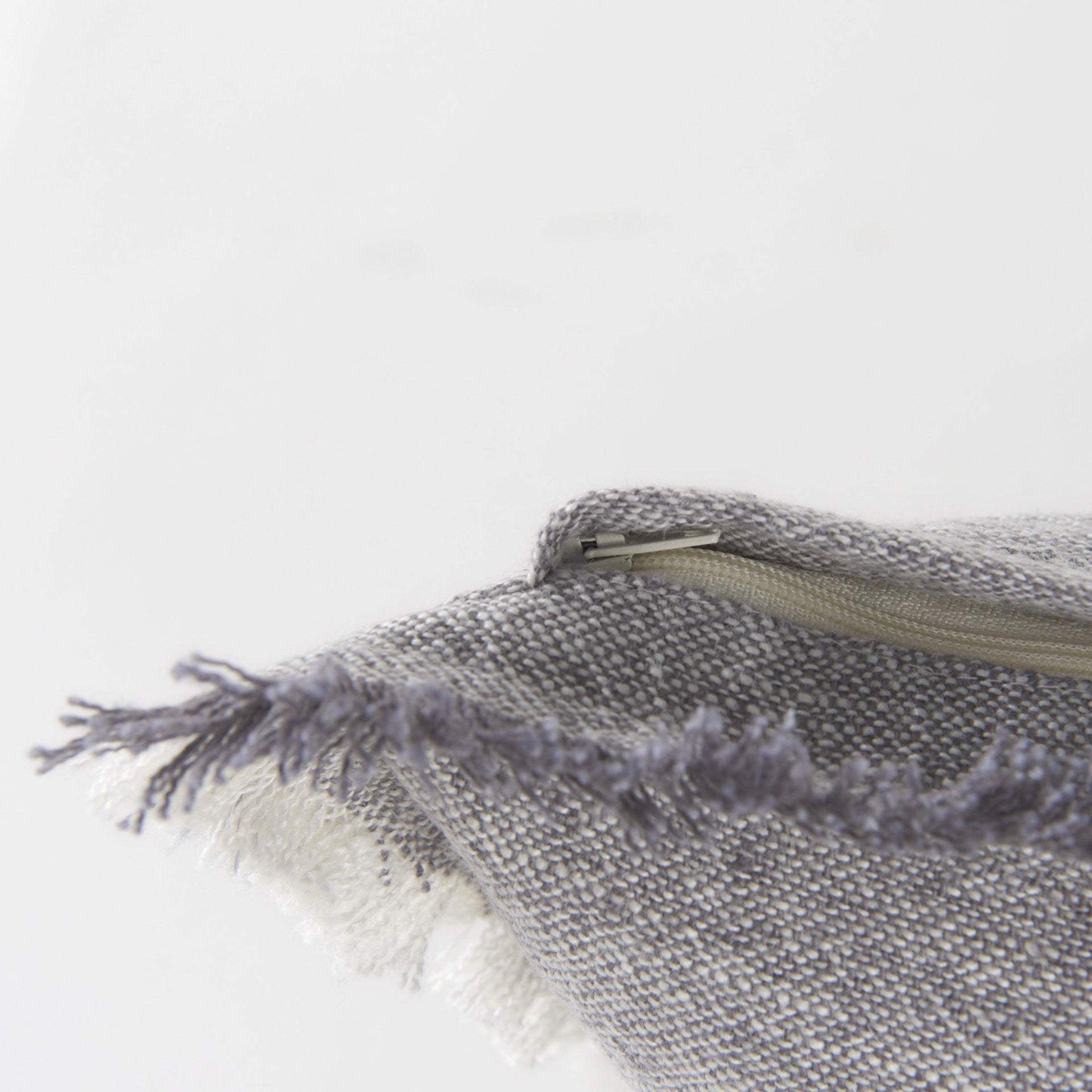 Light Gray Fringed Lumbar Throw Pillow Cover - Homeroots - Flyclothing LLC