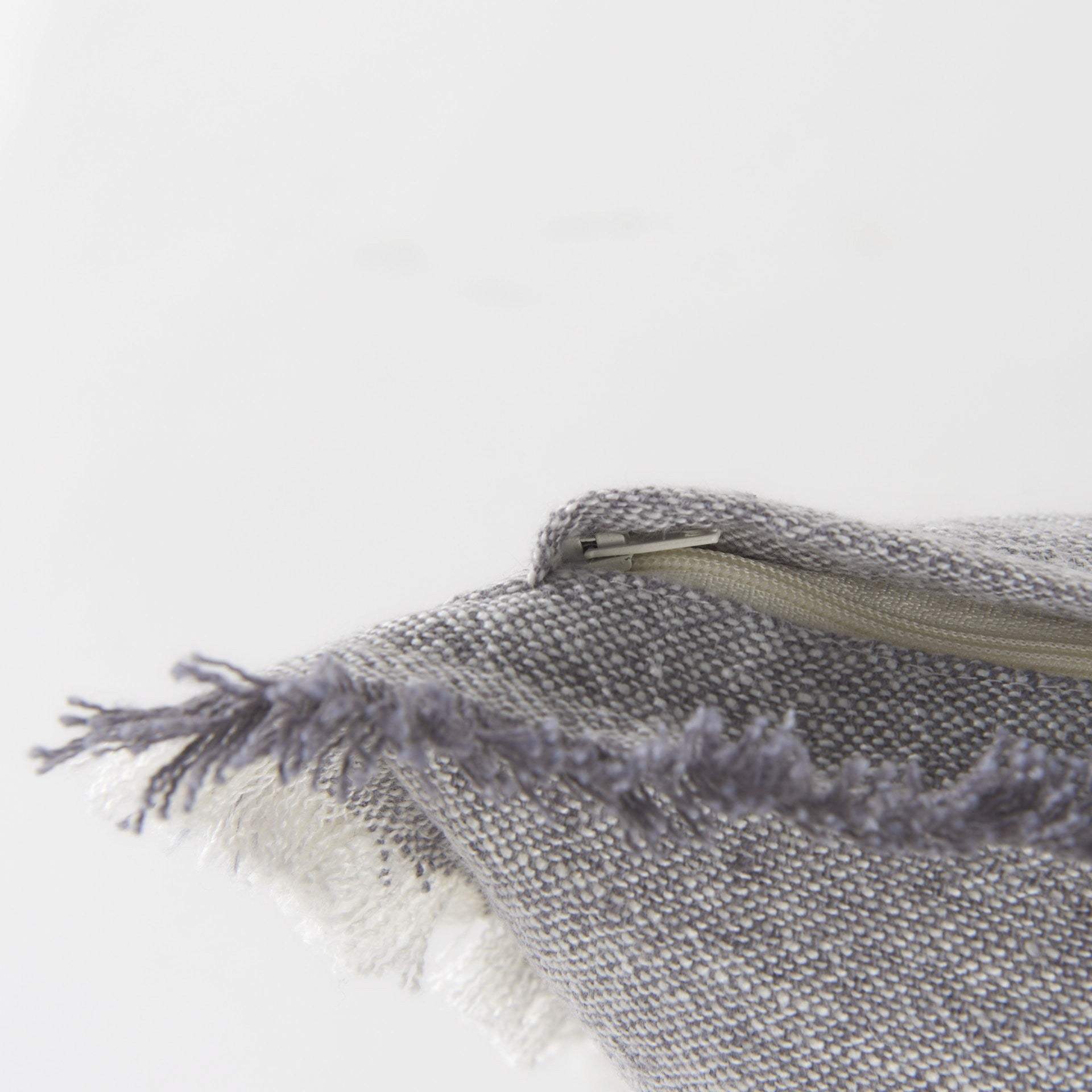 Light Gray Fringed Lumbar Throw Pillow Cover - Homeroots - Flyclothing LLC
