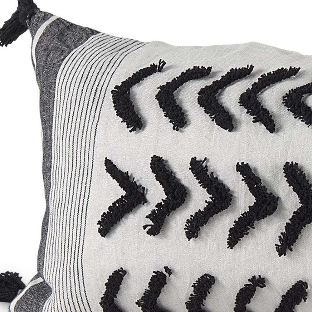 White And Gray Fringed Lumbar Pillow Cover - Homeroots - Flyclothing LLC
