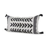 White And Gray Fringed Lumbar Pillow Cover - Homeroots