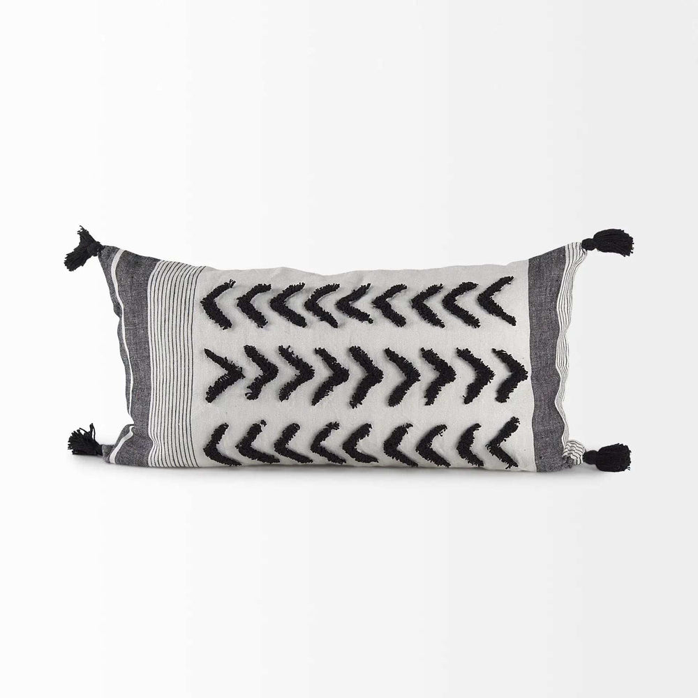 White And Gray Fringed Lumbar Pillow Cover - Homeroots - Flyclothing LLC
