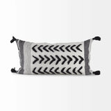 White And Gray Fringed Lumbar Pillow Cover - Homeroots