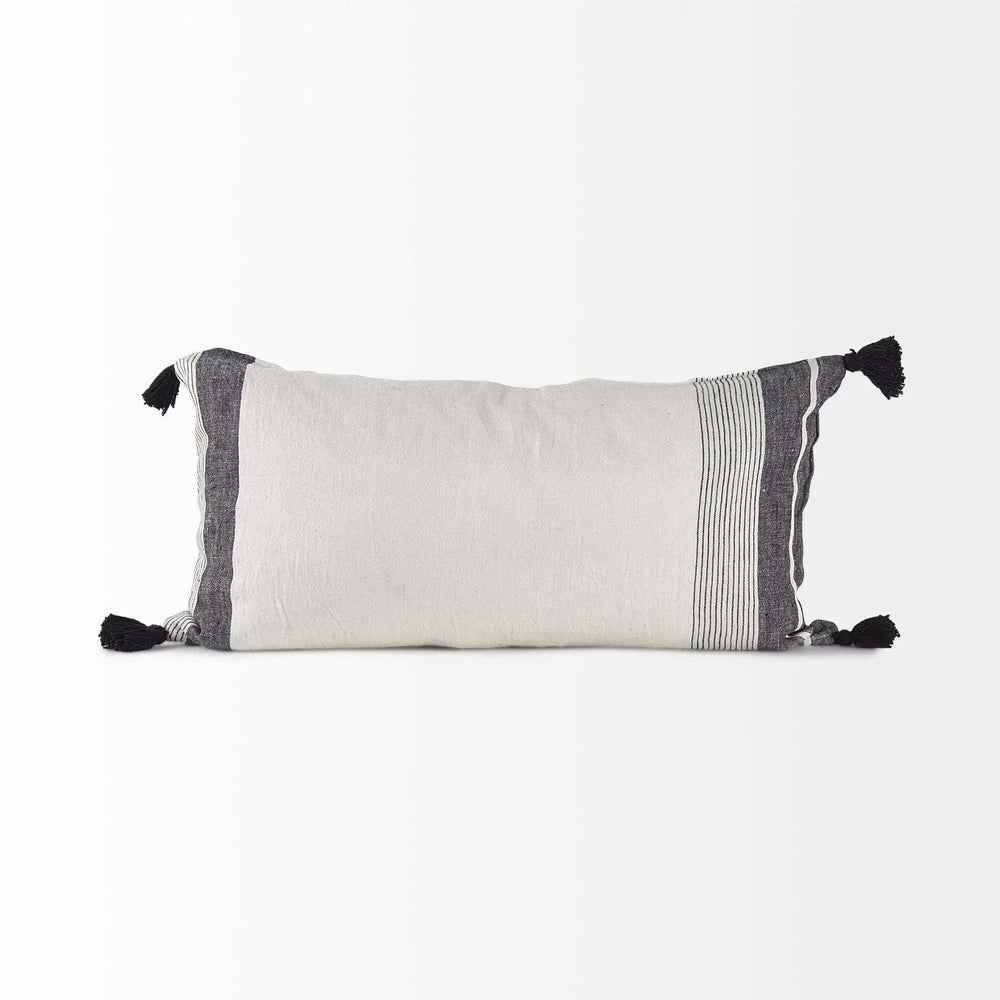 White And Gray Fringed Lumbar Pillow Cover - Homeroots - Flyclothing LLC