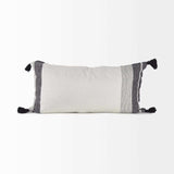White And Gray Fringed Lumbar Pillow Cover - Homeroots - Flyclothing LLC