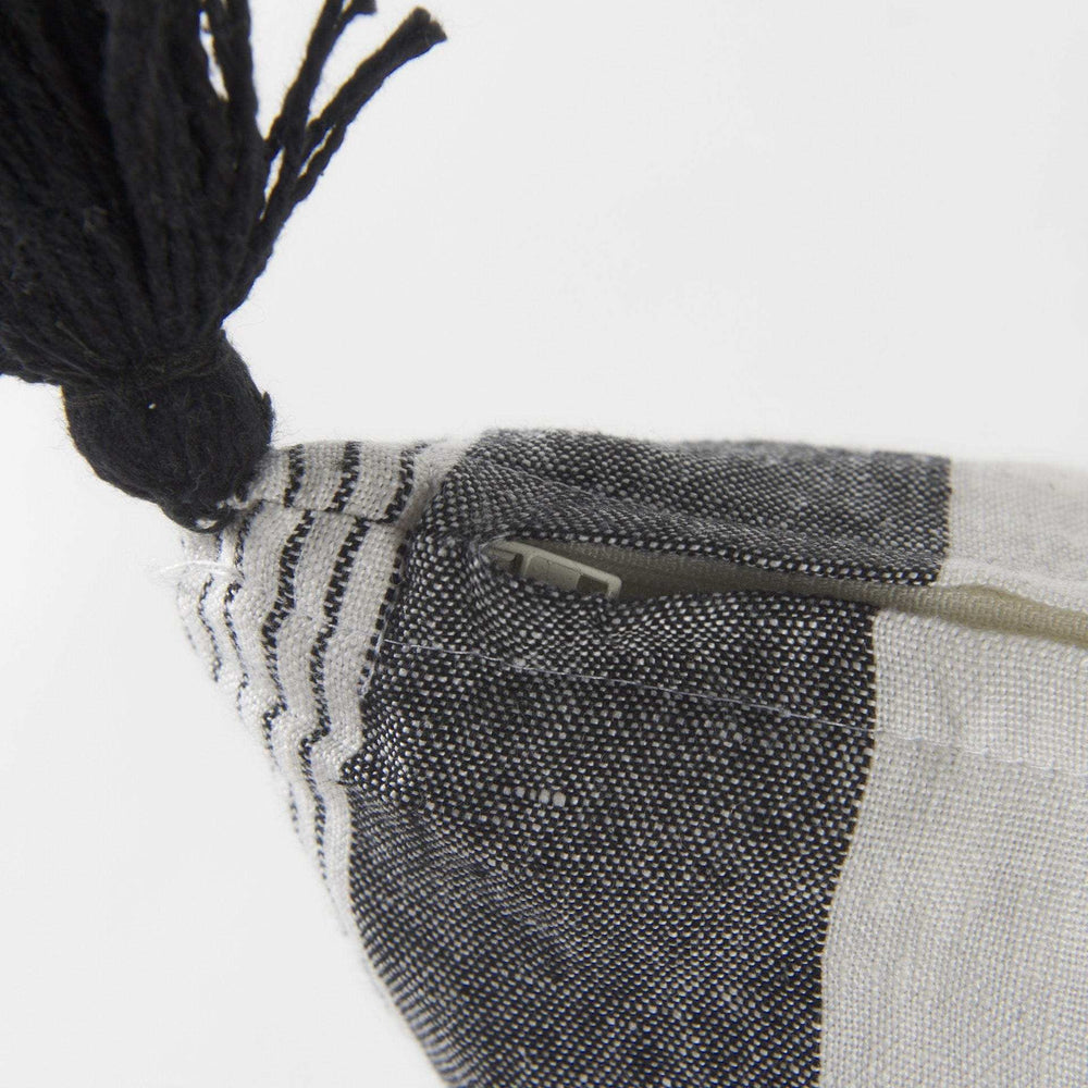 White And Gray Fringed Lumbar Pillow Cover - Homeroots - Flyclothing LLC