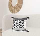 White And Gray Fringed Pillow Cover - Homeroots
