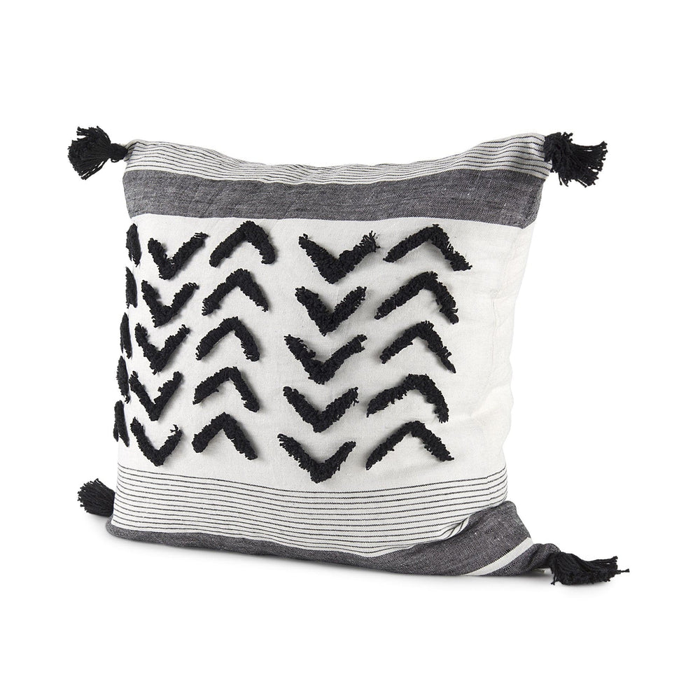 White And Gray Fringed Pillow Cover - Homeroots